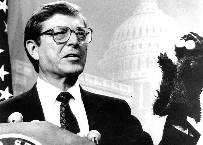 "Senator Domenici with Cookie Monster puppet